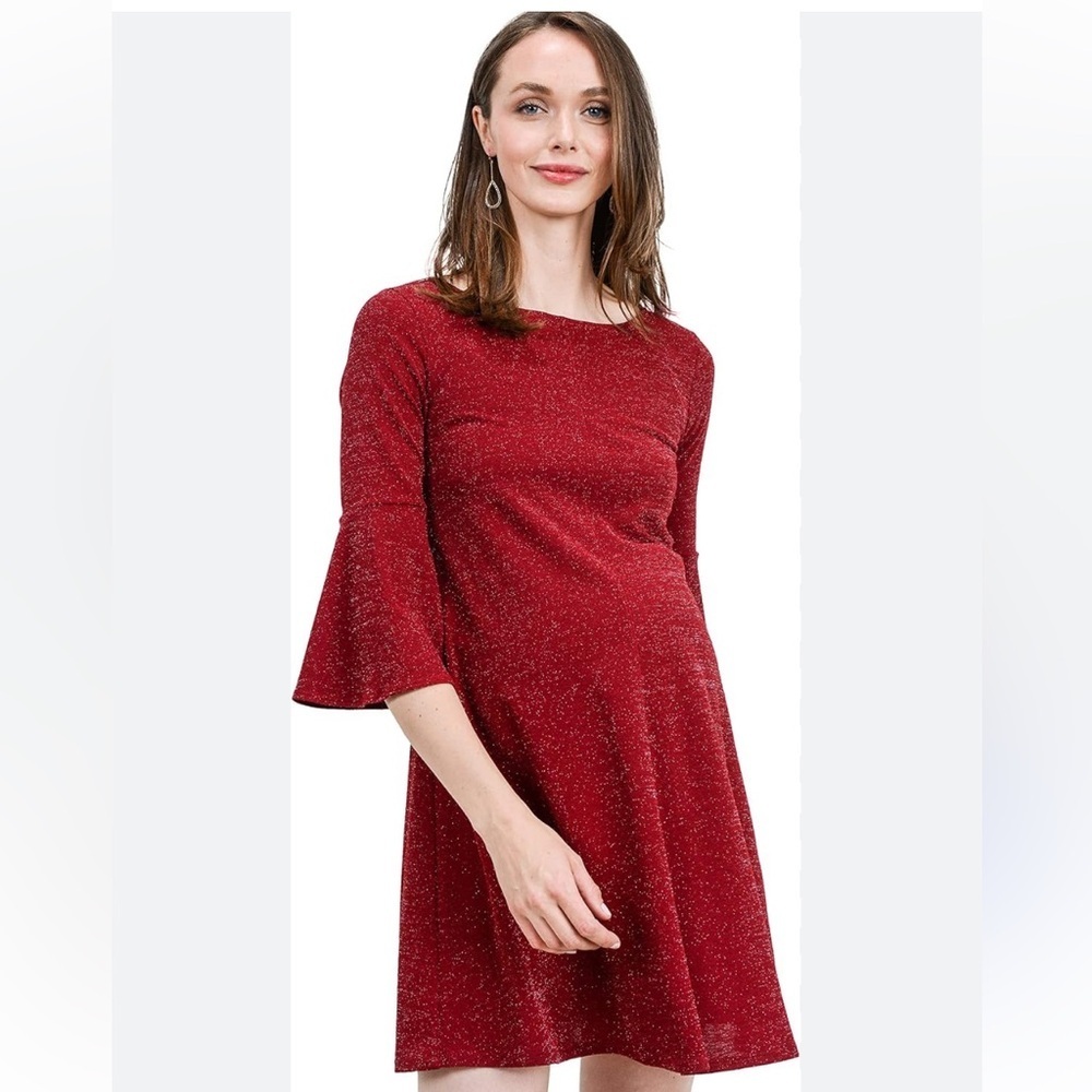 $19 clearance sale Anthropologie Naïf bell sleeved purple red sparkles dress NWT